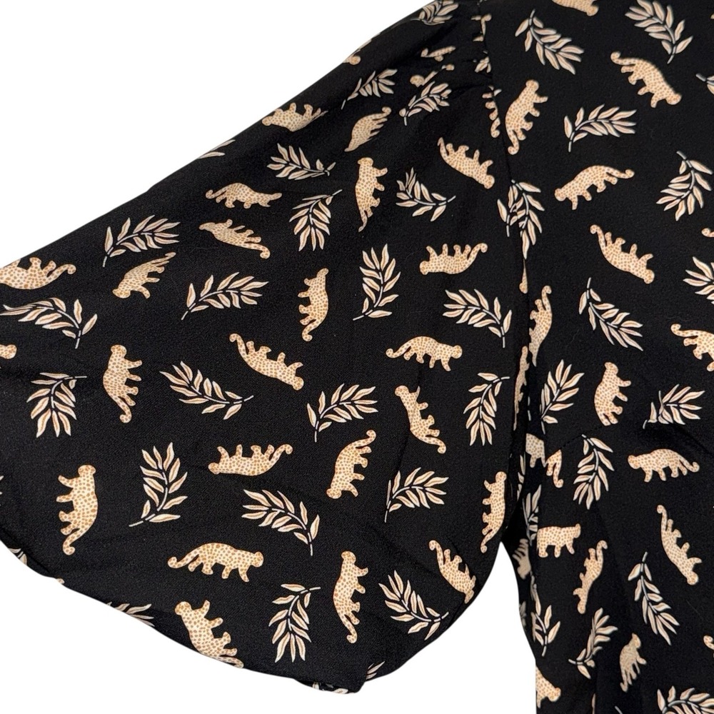 THML Leopard Leaf Print Mock Neck Puff Sleeve Black Blouse NWT $69 Small‎ - Picture 5 of 8